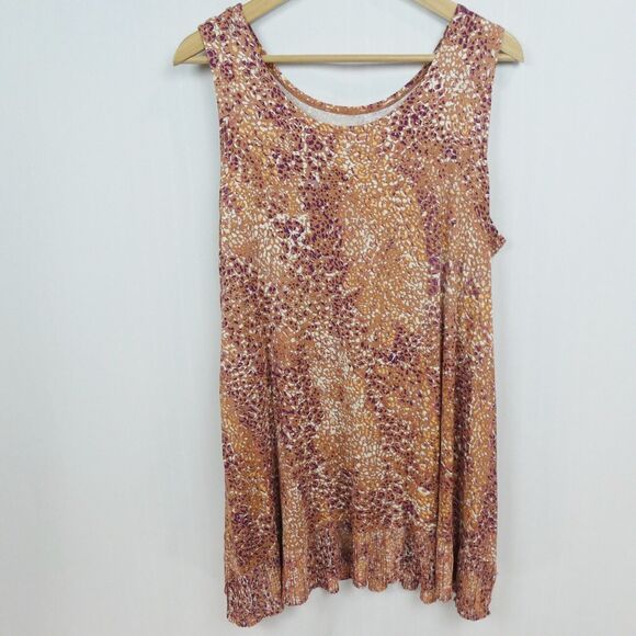 LOGO Layers Animal Print Tank Top Sz 1X Terracotta Peach Multi Knit Pleated Hem - Picture 1 of 8
